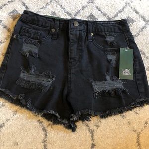 New distressed black shorts